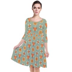 Wallpaper Background Floral Pattern Quarter Sleeve Waist Band Dress