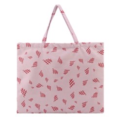 Grid Pattern Red Background Zipper Large Tote Bag by Ravend