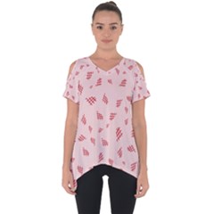 Grid Pattern Red Background Cut Out Side Drop Tee