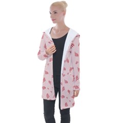 Grid Pattern Red Background Longline Hooded Cardigan