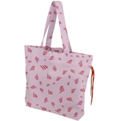 Grid Pattern Red Background Drawstring Tote Bag by Ravend