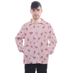 Grid Pattern Red Background Men s Half Zip Pullover