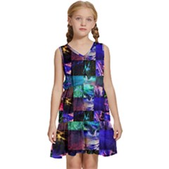 Patchwork Decorative Decor Tile Kids  Sleeveless Tiered Mini Dress by Ravend