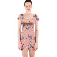 Rocket Ship Rocket Spaceship Short Sleeve Bodycon Dress