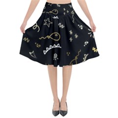 Background Graphic Beautiful Flared Midi Skirt