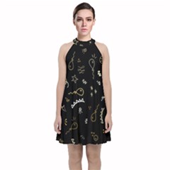 Background Graphic Beautiful Velvet Halter Neckline Dress 