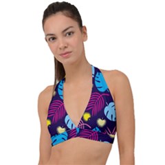 Leaves Patternwallpaper Foliage Halter Plunge Bikini Top