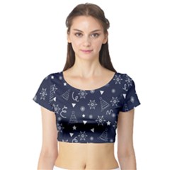 Tree Christmas Xmas Snow Short Sleeve Crop Top by Ravend