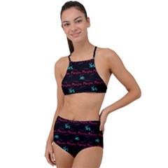 Doodle Lettering Background High Waist Tankini Set