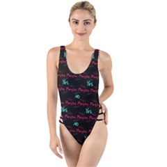 Doodle Lettering Background High Leg Strappy Swimsuit