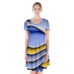 Background Abstract Wave Colorful Short Sleeve V-neck Flare Dress