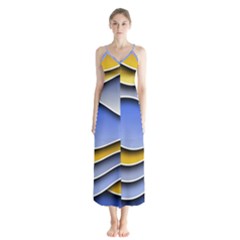 Background Abstract Wave Colorful Button Up Chiffon Maxi Dress