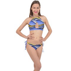 Background Abstract Wave Colorful Cross Front Halter Bikini Set