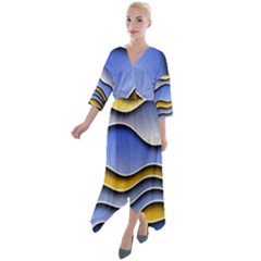 Background Abstract Wave Colorful Quarter Sleeve Wrap Front Maxi Dress
