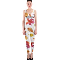 Watercolor-autumn-leaves-pattern-vector One Piece Catsuit by nateshop