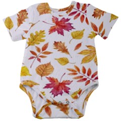 Watercolor-autumn-leaves-pattern-vector Baby Short Sleeve Onesie Bodysuit by nateshop