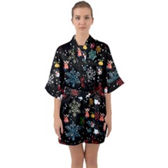 Christmas Thanksgiving Pattern Half Sleeve Satin Kimono 