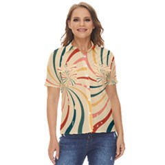 Swirl Star Pattern Texture Vintahe Classic Old Women s Short Sleeve Double Pocket Shirt