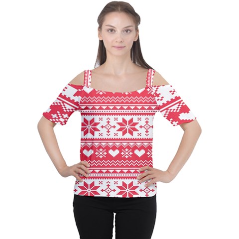 Nordic-seamless-knitted-christmas-pattern-vector Cutout Shoulder Tee by nateshop