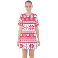 Nordic-seamless-knitted-christmas-pattern-vector Sixties Short Sleeve Mini Dress by nateshop