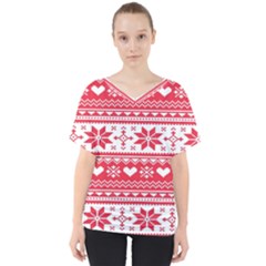 Nordic-seamless-knitted-christmas-pattern-vector V-neck Dolman Drape Top