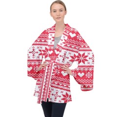 Nordic-seamless-knitted-christmas-pattern-vector Long Sleeve Velvet Kimono  by nateshop