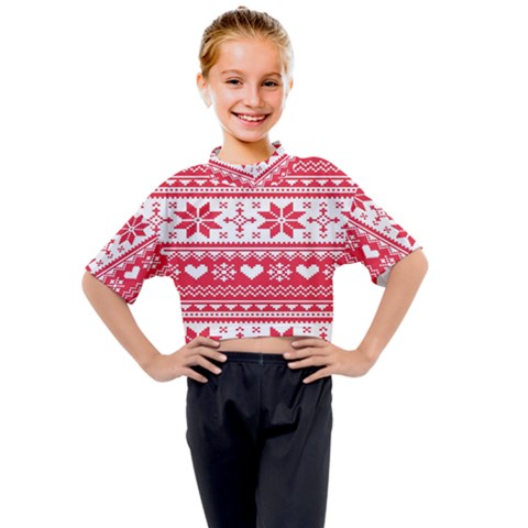 Nordic-seamless-knitted-christmas-pattern-vector Kids Mock Neck Tee by nateshop