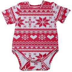 Nordic-seamless-knitted-christmas-pattern-vector Baby Short Sleeve Onesie Bodysuit by nateshop