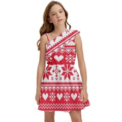 Nordic-seamless-knitted-christmas-pattern-vector Kids  One Shoulder Party Dress by nateshop