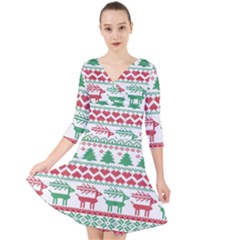 Scandinavian-nordic-christmas-seamless-pattern-vector Quarter Sleeve Front Wrap Dress