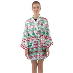 Scandinavian-nordic-christmas-seamless-pattern-vector Long Sleeve Satin Kimono