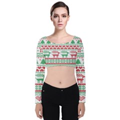 Scandinavian-nordic-christmas-seamless-pattern-vector Velvet Long Sleeve Crop Top