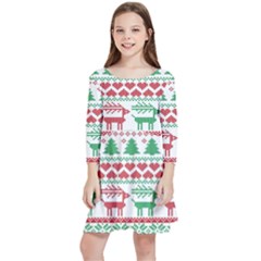 Scandinavian-nordic-christmas-seamless-pattern-vector Kids  Quarter Sleeve Skater Dress