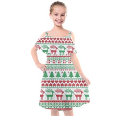 Scandinavian-nordic-christmas-seamless-pattern-vector Kids  Cut Out Shoulders Chiffon Dress