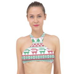 Scandinavian-nordic-christmas-seamless-pattern-vector High Neck Bikini Top