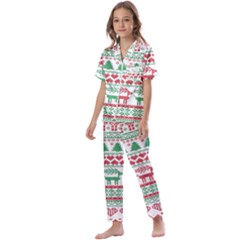 Scandinavian-nordic-christmas-seamless-pattern-vector Kids  Satin Short Sleeve Pajamas Set