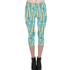 Vector-white-cartoon-trees-pattern Capri Leggings  by nateshop