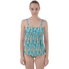 Vector-white-cartoon-trees-pattern Twist Front Tankini Set