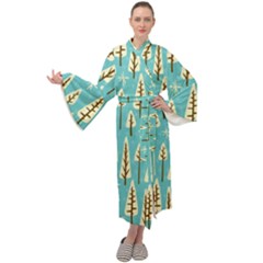 Vector-white-cartoon-trees-pattern Maxi Velour Kimono by nateshop