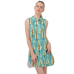 Vector-white-cartoon-trees-pattern Sleeveless Shirt Dress by nateshop