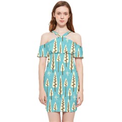 Vector-white-cartoon-trees-pattern Shoulder Frill Bodycon Summer Dress by nateshop