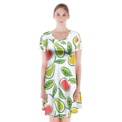 Fruit Fruits Food Illustration Background Pattern Short Sleeve V-neck Flare Dress by Ravend