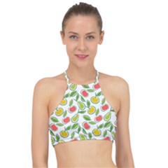 Fruit Fruits Food Illustration Background Pattern Racer Front Bikini Top by Ravend