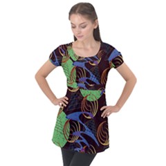 Pyramid Sphere Colorful Background Puff Sleeve Tunic Top by Ravend