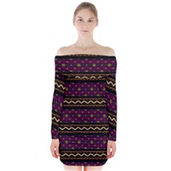 Background Flower Abstract Pattern Long Sleeve Off Shoulder Dress