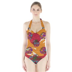 Abstract Backgroundgraphic Wallpaper Halter Swimsuit