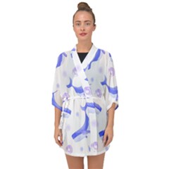 Whale Fish Sea Pattern Mammal Ocean Half Sleeve Chiffon Kimono by Ravend