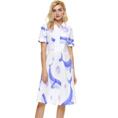 Whale Fish Sea Pattern Mammal Ocean Button Top Knee Length Dress