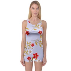 Nature Illustration Pattern Flower Floral One Piece Boyleg Swimsuit