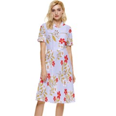Nature Illustration Pattern Flower Floral Button Top Knee Length Dress